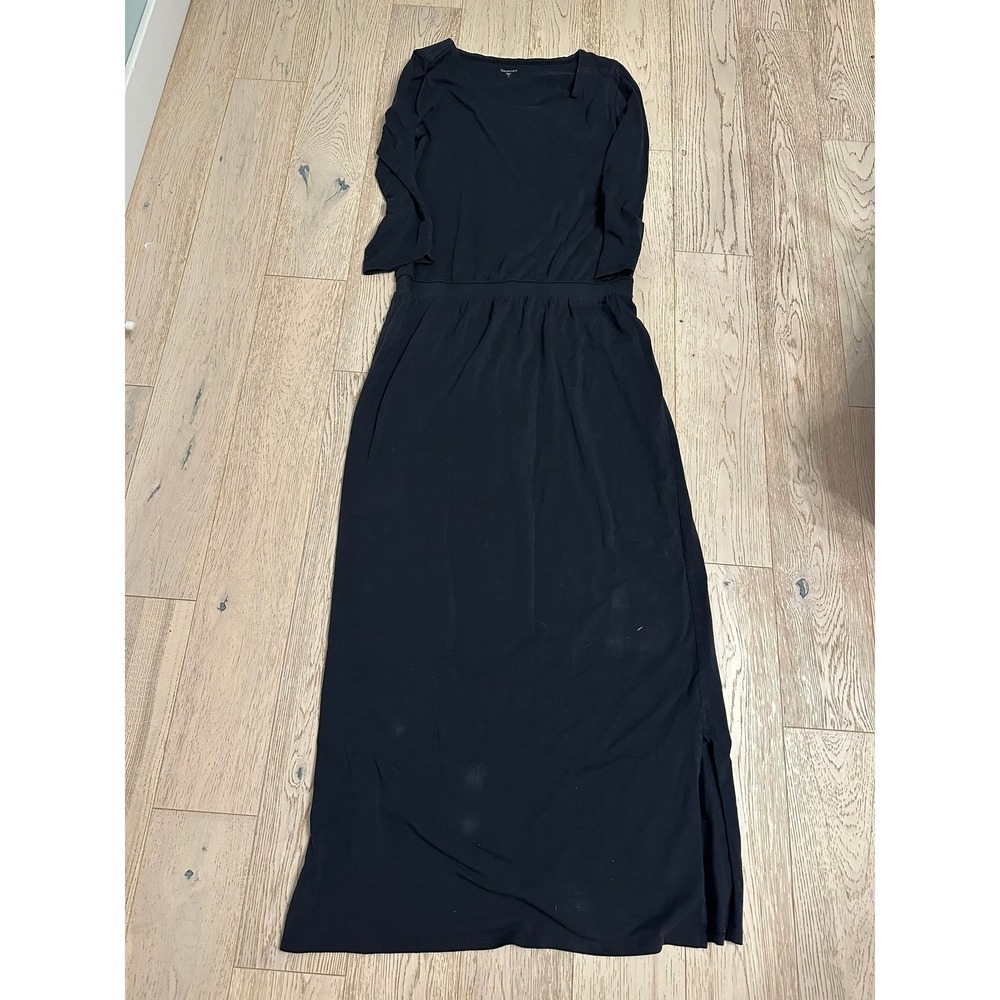 Garnet Hill Black Long Sleeve Maxi Dress Elastic Waist Side Slit Small Peru